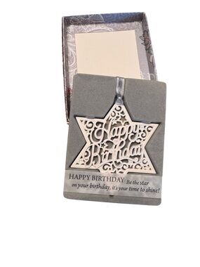 NEW! DELICATE WORDS Happy Birthday Star Ornament Cream In Box